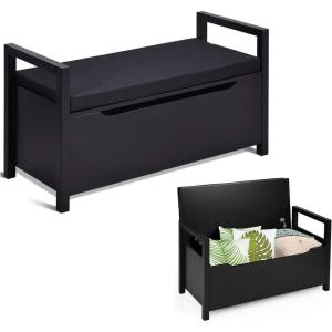 Giantex Shoe Storage Bench with Cushion, Entryway Storage Benches, End of Bed Bench for Bedroom, Wood Shoe Bench with Seat, 34.5″ L×15.5″ W×19.5″ H, Black(Black)