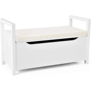 Giantex Shoe Storage Bench with Cushion, Entryway Storage Benches, End of Bed Bench for Bedroom, Wood Shoe Bench with Seat, 34.5″ L×15.5″ W×19.5″ H, Black(White)