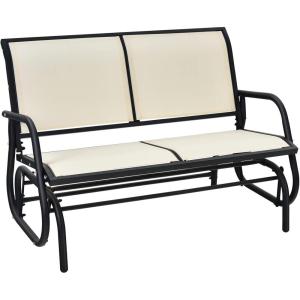 Giantex Swing Glider Chair 48 Inch with Spacious Space, 2 People Lounge Cozy Patio Bench Outdoor & Indoor for Patio, Backyard, Poolside, Lawn Steel Rocking Garden Loveseat (Brown)(Beige)