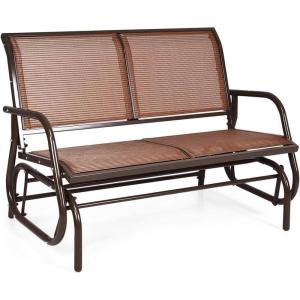 Giantex Swing Glider Chair 48 Inch with Spacious Space, 2 People Lounge Cozy Patio Bench Outdoor & Indoor for Patio, Backyard, Poolside, Lawn Steel Rocking Garden Loveseat (Brown)(Brown)