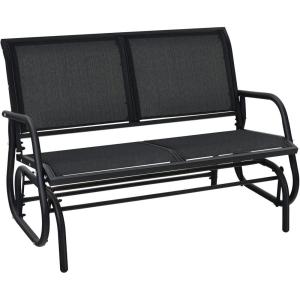 Giantex Swing Glider Chair 48 Inch with Spacious Space, 2 People Lounge Cozy Patio Bench Outdoor & Indoor for Patio, Backyard, Poolside, Lawn Steel Rocking Garden Loveseat (Brown)(Black)