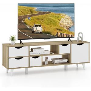Giantex TV Stand for 55 Inches TVs, Mid Century Modern Entertainment Center with 4 Drawers, 1 Cabinet, Adjustable Shelf, 2 Compartments, Media Console Table, Television Stands for Bedroom, TV Cabinet