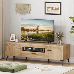 Giantex TV Stand for 65 Inch TV, Mid Century Modern Entertainment Center with Carved Patterns, 2 Cabinets, 1 Drawer and 6 Metal Legs, Media TV Console Table for Living Room, Bedroom