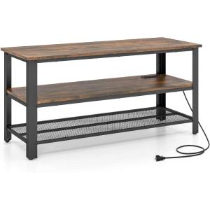 Giantex TV Stand for Bedroom and Living Room – 3-Tier Industrial Entertainment Center with Open Storage Shelves, Metal Frame, 43.5″ TV Console Table for TVs Up to 50 Inchs, Rustic Brown, TV Table