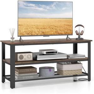 Giantex TV Stand for TV up to 50 Inches, 43.5″ Wood Industrial TV Cabinet with 3-Tier Storage Shelves, Adjustable Feet, Entertainment Center TV Console Table for Living Room, Bedroom, Rustic Brown