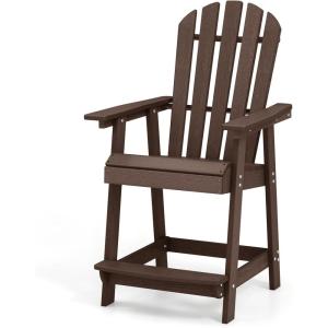 Giantex Tall Adirondack Chair, HDPE Outdoor Bar Stools with Armrests, 4.5” Wide Footrest, Patio Adirondack Barstools, All-Weather Balcony Chairs for Poolside, Garden, Backyard (1, White)(Brown)
