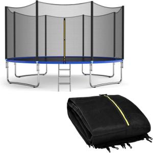 Giantex Trampoline Safety Net, 8 10 12 14 15 16Ft Weather-Resistant Replacement Enclosure Net for Round Frame, with Double-Headed Zippers, Protection Buckles & Enhanced Hook, Poles Not Included(14FT 8 Poles)