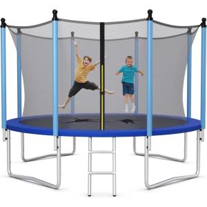 Giantex Trampoline for Kids Adults, ASTM Approved 8 10 12 14 15 16Ft Big Trampoline with Ladder, Thickness Steel Pipes Wear-Resistant All Weather Outdoor Large Recreational Trampoline with Net(14Ft 3 Legs)