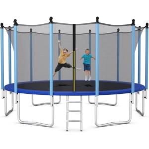 Giantex Trampoline for Kids Adults, ASTM Approved 8 10 12 14 15 16Ft Big Trampoline with Ladder, Thickness Steel Pipes Wear-Resistant All Weather Outdoor Large Recreational Trampoline with Net(16Ft 6 Legs)