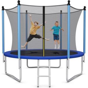 Giantex Trampoline for Kids Adults, ASTM Approved 8 10 12 14 15 16Ft Big Trampoline with Ladder, Thickness Steel Pipes Wear-Resistant All Weather Outdoor Large Recreational Trampoline with Net(8Ft 3 Legs)