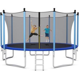 Giantex Trampoline for Kids Adults, ASTM Approved 8 10 12 14 15 16Ft Big Trampoline with Ladder, Thickness Steel Pipes Wear-Resistant All Weather Outdoor Large Recreational Trampoline with Net(15Ft 5 Legs)