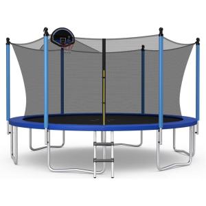 Giantex Trampoline with Basketball Hoop, 12 14 15 16 Ft Trampoline for Kids and Adults with Ladder, ASTM Approved Outdoor Large Recreational Trampoline with Net for Backyards, Park(14 Ft Inside Pad)