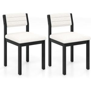 Giantex Upholstered Dining Chairs Set of 2, Sherpa Kitchen Chairs with Wood Frame & Padded Seat, Mid Century Modern Accent Armless Side Chairs for Dining Room, Living Room, Restaurant, White(1)
