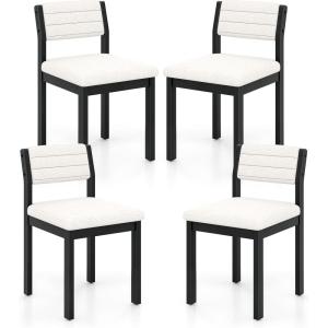 Giantex Upholstered Dining Chairs Set of 2, Sherpa Kitchen Chairs with Wood Frame & Padded Seat, Mid Century Modern Accent Armless Side Chairs for Dining Room, Living Room, Restaurant, White(2)