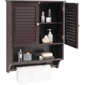 Giantex Wall Mounted Bathroom Cabinet with 2 Louvered Doors, 3-Position Adjustable Shelf, Towel Bar, Over The Toilet Space Saver, Above Toilet Hanging Medicine Cabinet (Espresso)(Espresso)