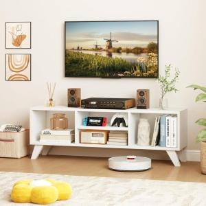 Giantex White TV Stand for TVs up to 55″, 4-Cubby Modern Entertainment Center with Open Storage Shelves, Wood Media Console Table for Living Room, Bedroom