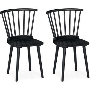 Giantex Windsor Dining Chairs Set of 2, Black Wooden Kitchen Chair, American Country Dining Chairs w/Rubber Wood Frame & High Spindle Back, Farmhouse Armless Side Chair for Home Living Room