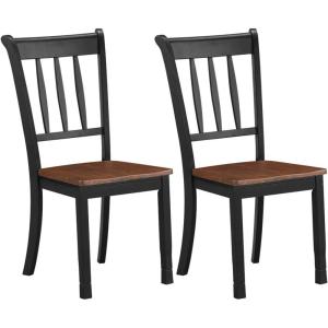 Giantex Wood Dining Chairs Set of 2, Armless Kitchen Chairs w/Solid Rubber Wood Frame, Easy to Assemble Dining Side Chair, Farmhouse Dining Room Chairs(Black+brown)