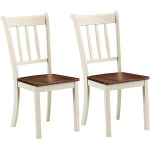 Giantex Wood Dining Chairs Set of 2, Armless Kitchen Chairs w/Solid Rubber Wood Frame, Easy to Assemble Dining Side Chair, Farmhouse Dining Room Chairs(Ivory+brown)