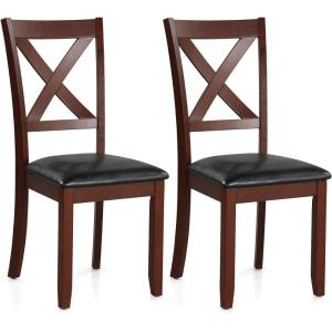 Giantex Wood Dining Chairs Set of 2, Faux Leather Upholstered Dining Chairs with Rubber Wood Legs, Vintage Kitchen Chair w/Padded Seat, Max Load 355 Lbs, Farmhouse Armless Wooden Dining Room Chair