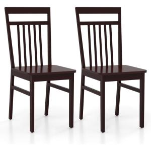 Giantex Wood Dining Chairs Set of 2, Kitchen Chairs with Solid Wood Frame, Armless Wooden Dining Side Chairs with Non-Slip Foot Pads, Farmhouse Slat Back Dining Room Chair, Walnut