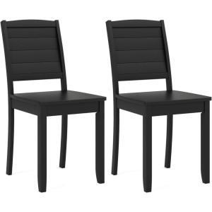Giantex Wood Dining Chairs Set of 2, Modern Kitchen Chairs w/Rubber Wood Legs, Curved Backrest, Farmhouse Diner Chairs, Wooden Armless Side Chairs for Home Dining, Restaurant, Load 400 LBS, Black(Black)