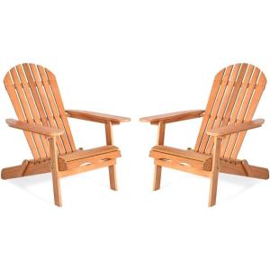 Giantex Wooden Adirondack Chair Outdoor Lounger Chair, Folding Adirondack Chairs 400 lbs Weight Capacity for Patio, Garden, Deck, Porch, Lawn, Oversized Backyard Seating Fire Pit Chairs(2)