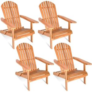 Giantex Wooden Adirondack Chair Outdoor Lounger Chair, Folding Adirondack Chairs 400 lbs Weight Capacity for Patio, Garden, Deck, Porch, Lawn, Oversized Backyard Seating Fire Pit Chairs(4)