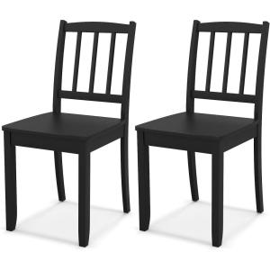 Giantex Wooden Dining Chairs Set of 2, Modern Kitchen Chairs w/Rubber Wood Legs & Curved Backrest, Ladder Back Diner Chairs, Farmhouse Side Chairs for Study, Dining Room, Load 400 LBS, White(Black)