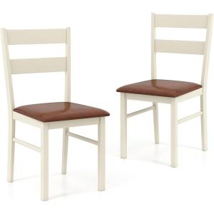 Giantex Wooden Dining Chairs Set of 2, PU Leather Upholstered Kitchen Chair w/Rubber Wood Frame, Padded Seat, Curved Back, Farmhouse Accent Side Chairs for Dining Room Living Room(1)