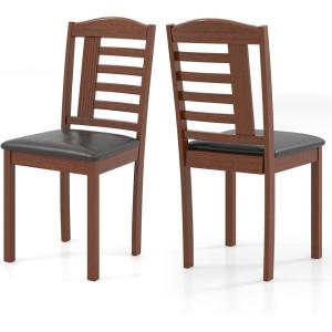 Giantex Wooden Dining Chairs Set of 2, PU Leather Upholstered Kitchen Chairs w/Padded Seat, Rubber Wood Legs, High Back, Farmhouse Armless Accent Side Chairs for Living Room Restaurant(Walnut+black)