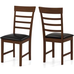 Giantex Wooden Dining Chairs Set of 2, PU Leather Upholstered Kitchen Chairs w/Rubber Wood Frame, High Curved Back, Mid-Century Modern Accent Armless Side Chairs for Dining Room Restaurant