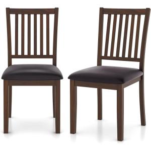 Giantex Wooden Dining Chairs Set of 2, Upholstered Kitchen Chairs w/Slat Back, Wear-Resistant PVC Leather, Rubber Wood Legs, Farmhouse Dining Side Chairs for Dining Room, Living Room, Espresso(1)