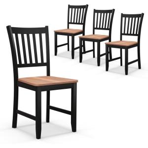 Giantex Wooden Dining Chairs Set of 4, Farmhouse Kitchen Chair with Rubber Wood Legs, Easy to Assemble Armless Dining Side Chairs, Dining Room Chairs, Black