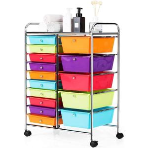 Topment Plastic Boxes 15 Drawer Rolling Organizer Cart Utility Storage Tools Scrapbook Paper Multi-Use