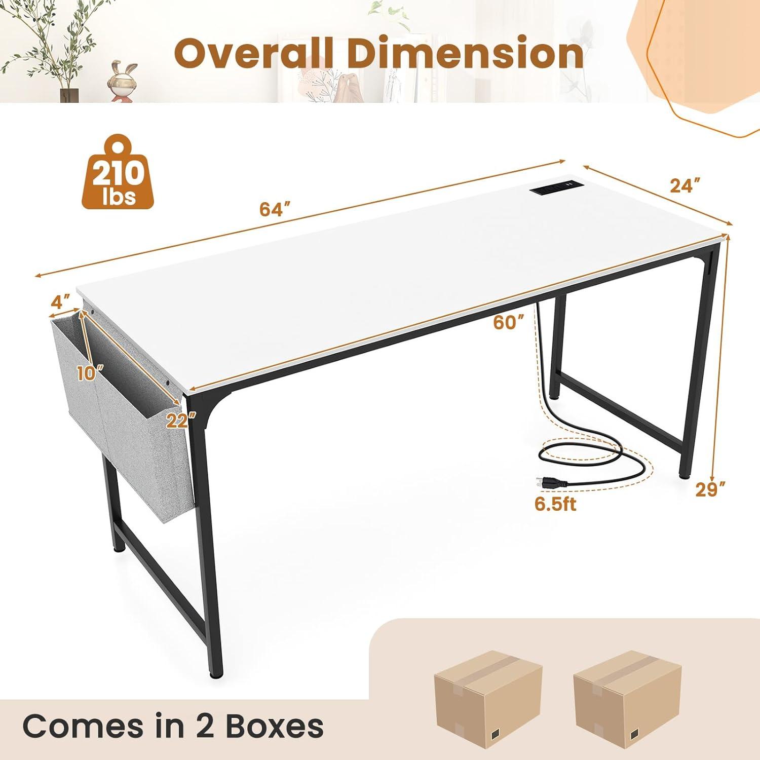 image:imageGiantex 10 FT Conference Table with Charging Station 2 PCS 60 x 24 Rectangular Large Meeting Room Desk with Storage Bag amp Hook Space Saving Seminar Table Modern Office Computer Desk for 4 PeopleWhite