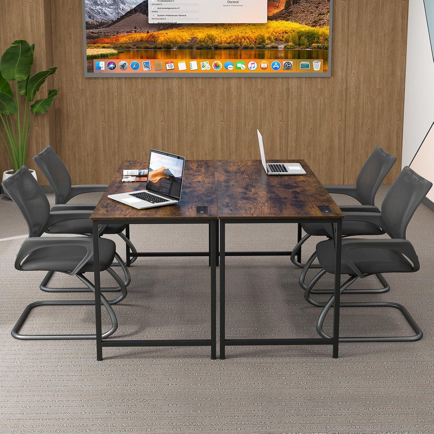 image:imageGiantex 10 FT Conference Table with Charging Station 2 PCS 60 x 24 Rectangular Large Meeting Room Desk with Storage Bag amp Hook Space Saving Seminar Table Modern Office Computer Desk for 4 PeopleRustic Brown