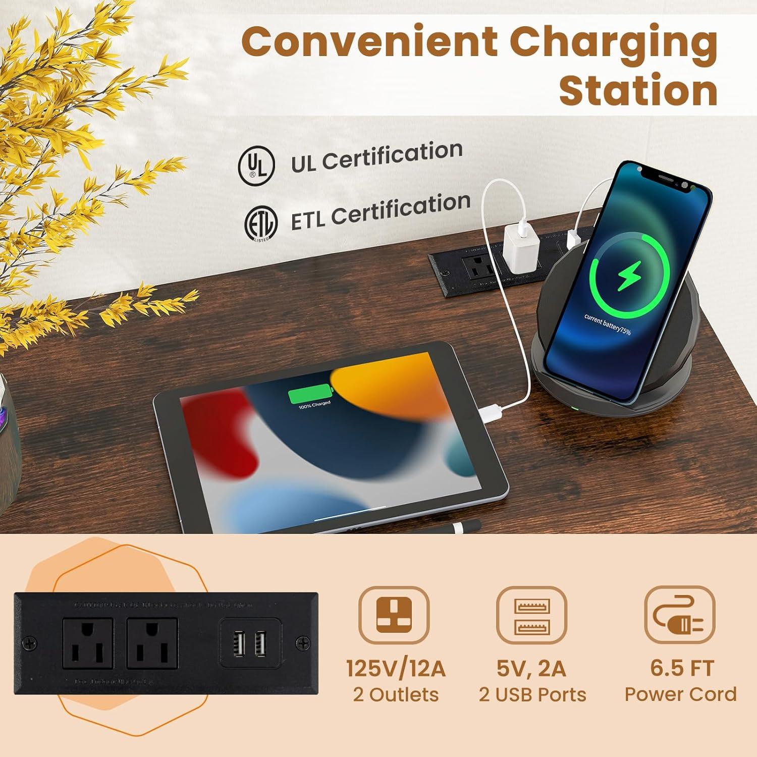 image:imageGiantex 10 FT Conference Table with Charging Station 2 PCS 60 x 24 Rectangular Large Meeting Room Desk with Storage Bag amp Hook Space Saving Seminar Table Modern Office Computer Desk for 4 PeopleRustic Brown
