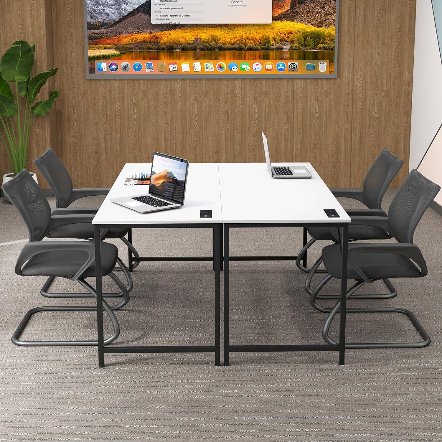 image:imageGiantex 10 FT Conference Table with Charging Station 2 PCS 60 x 24 Rectangular Large Meeting Room Desk with Storage Bag amp Hook Space Saving Seminar Table Modern Office Computer Desk for 4 PeopleWhite