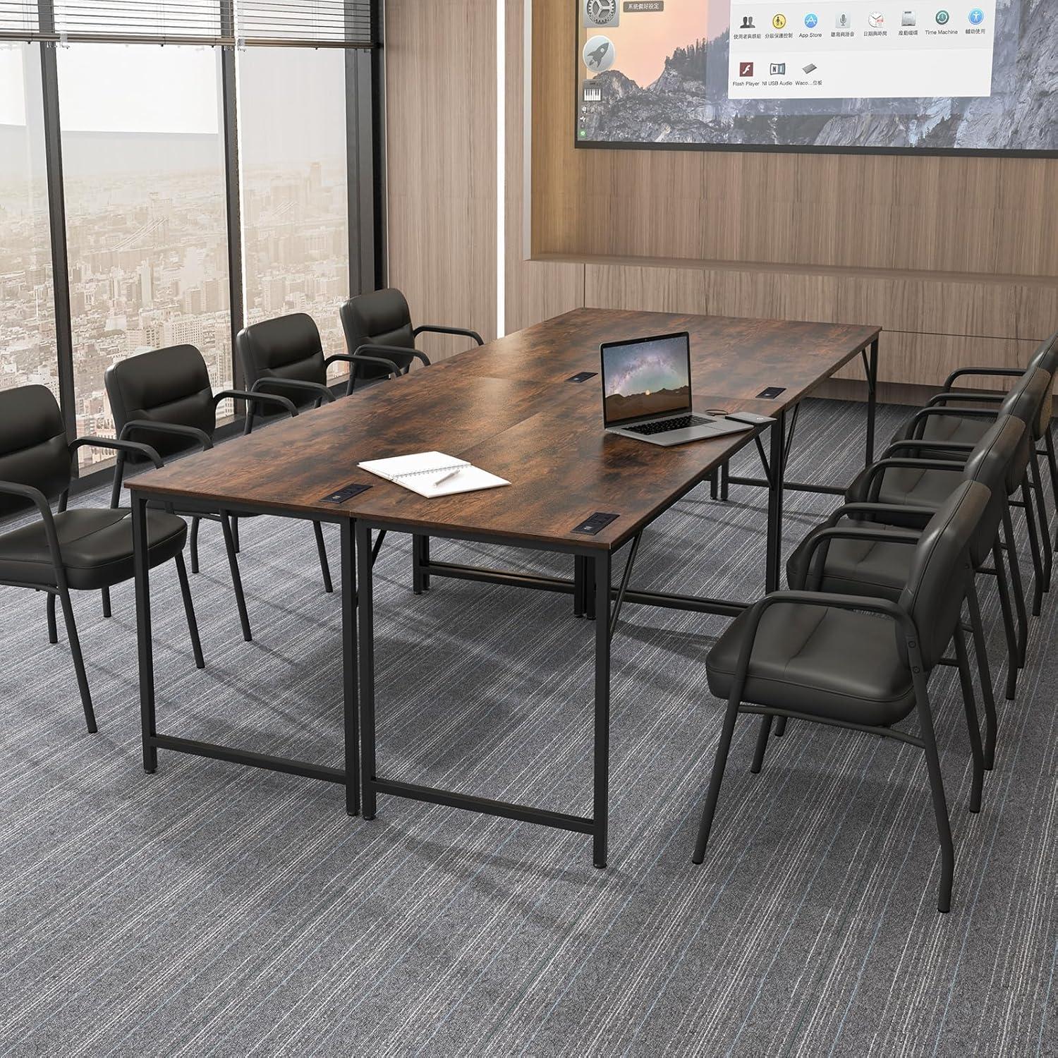 image:imageGiantex 10 FT Conference Table with Charging Station 2 PCS 60 x 24 Rectangular Large Meeting Room Desk with Storage Bag amp Hook Space Saving Seminar Table Modern Office Computer Desk for 4 PeopleRustic Brown
