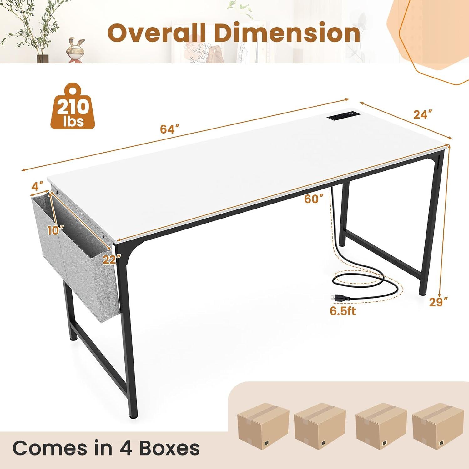 image:imageGiantex 10 FT Conference Table with Charging Station 2 PCS 60 x 24 Rectangular Large Meeting Room Desk with Storage Bag amp Hook Space Saving Seminar Table Modern Office Computer Desk for 4 PeopleWhite