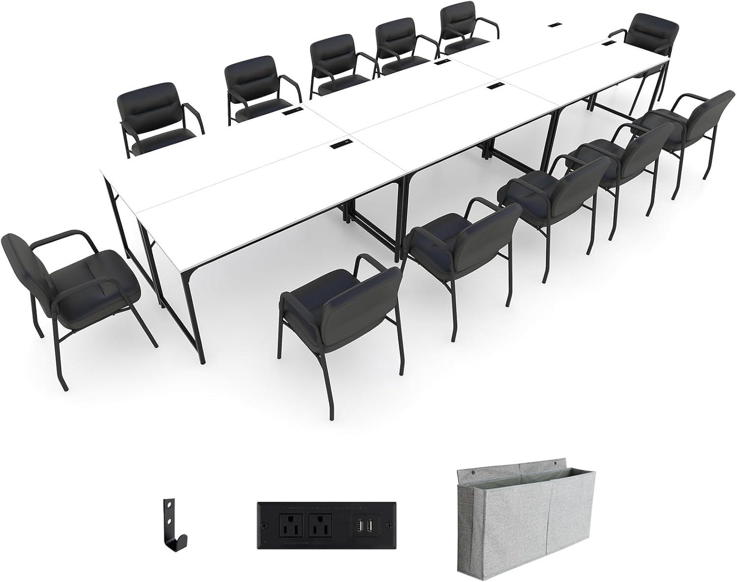 image:imageGiantex 10 FT Conference Table with Charging Station 2 PCS 60 x 24 Rectangular Large Meeting Room Desk with Storage Bag amp Hook Space Saving Seminar Table Modern Office Computer Desk for 4 PeopleWhite