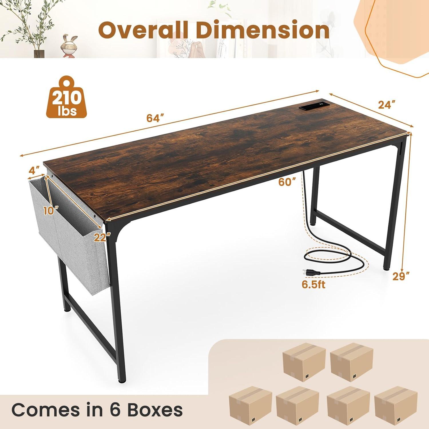 image:imageGiantex 10 FT Conference Table with Charging Station 2 PCS 60 x 24 Rectangular Large Meeting Room Desk with Storage Bag amp Hook Space Saving Seminar Table Modern Office Computer Desk for 4 PeopleRustic Brown