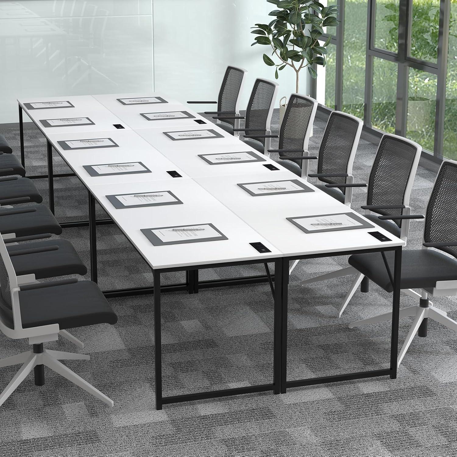 image:imageGiantex 10 FT Conference Table with Charging Station 2 PCS 60 x 24 Rectangular Large Meeting Room Desk with Storage Bag amp Hook Space Saving Seminar Table Modern Office Computer Desk for 4 PeopleWhite