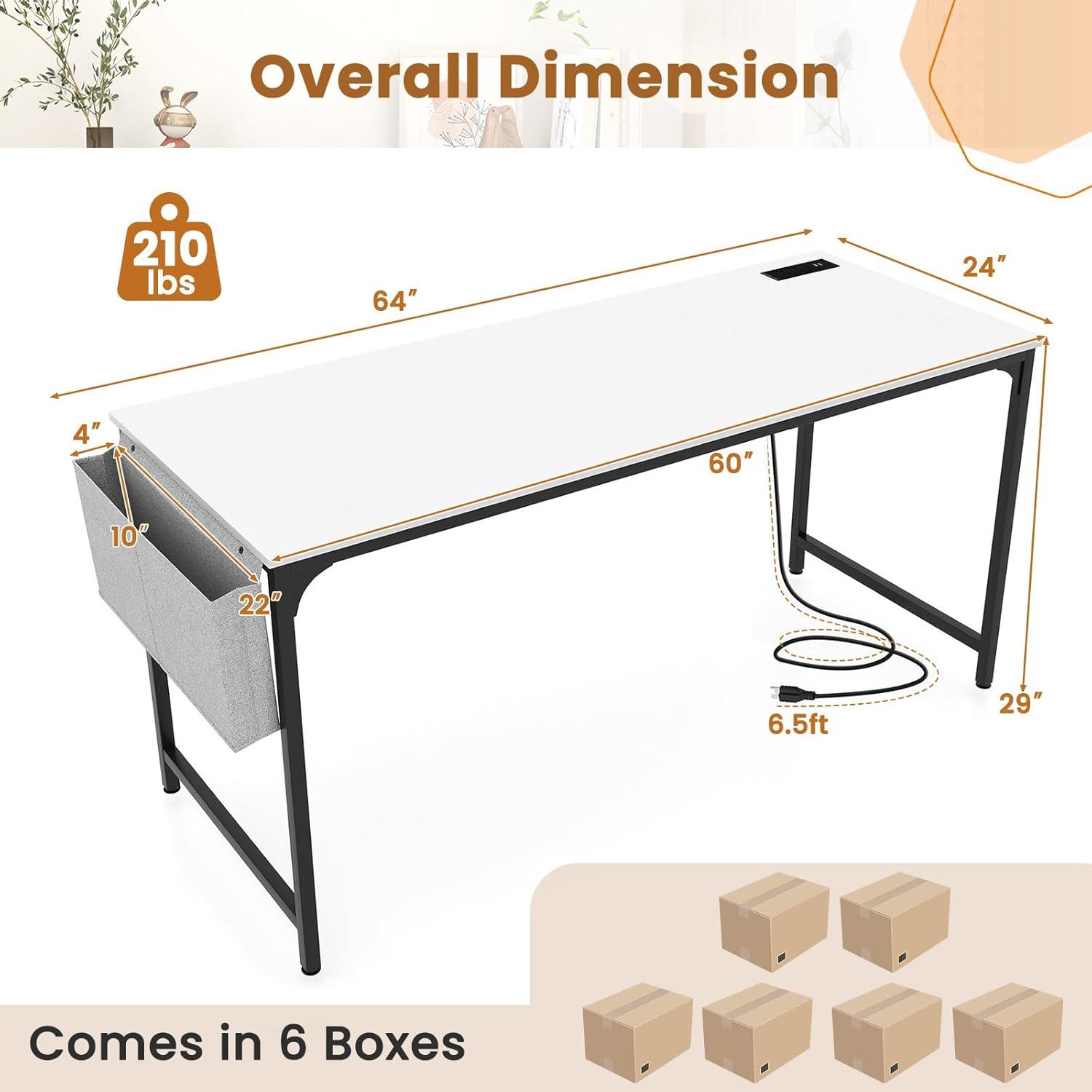 image:imageGiantex 10 FT Conference Table with Charging Station 2 PCS 60 x 24 Rectangular Large Meeting Room Desk with Storage Bag amp Hook Space Saving Seminar Table Modern Office Computer Desk for 4 PeopleWhite