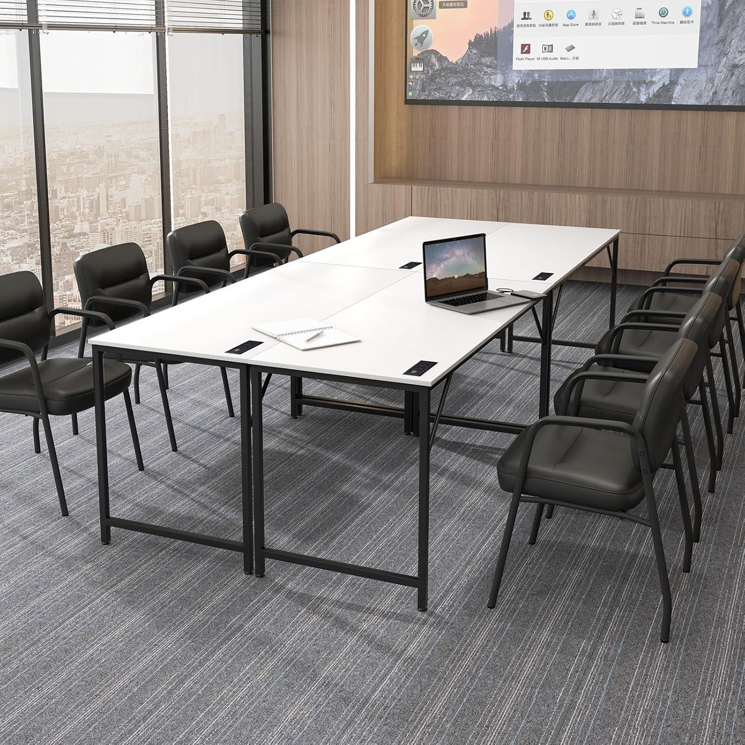 image:imageGiantex 10 FT Conference Table with Charging Station 2 PCS 60 x 24 Rectangular Large Meeting Room Desk with Storage Bag amp Hook Space Saving Seminar Table Modern Office Computer Desk for 4 PeopleWhite