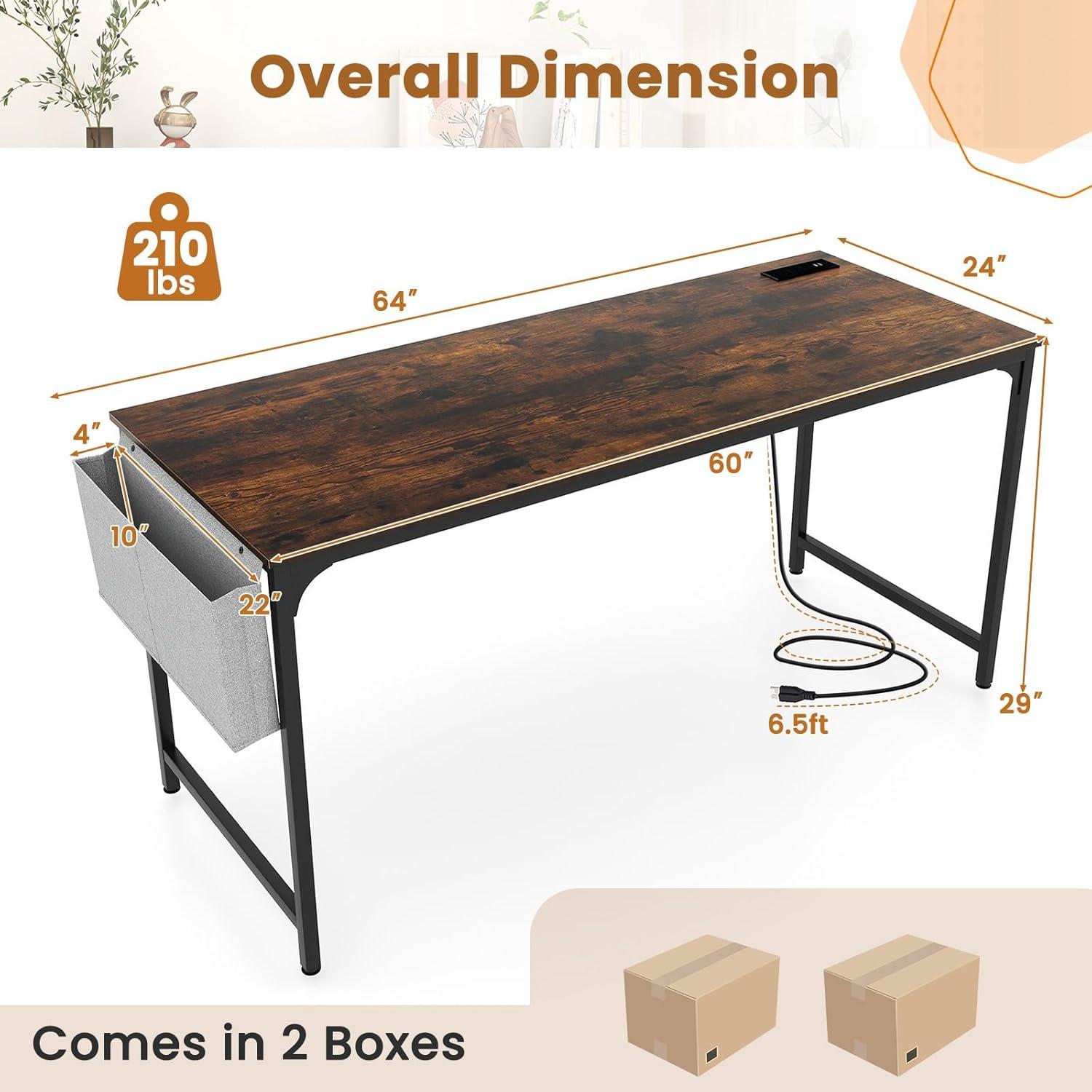 image:imageGiantex 10 FT Conference Table with Charging Station 2 PCS 60 x 24 Rectangular Large Meeting Room Desk with Storage Bag amp Hook Space Saving Seminar Table Modern Office Computer Desk for 4 PeopleRustic Brown