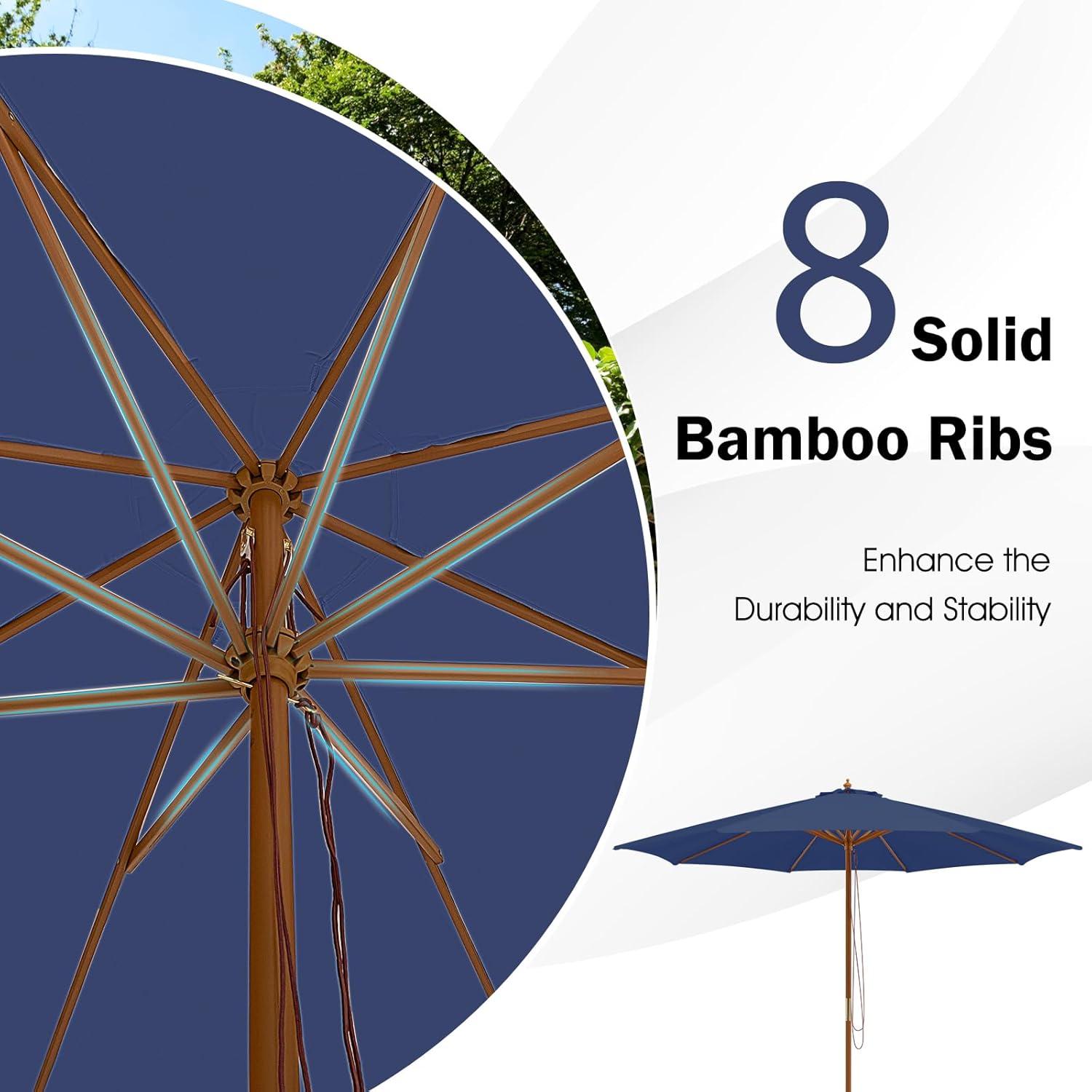 image:imageGiantex 10FT Patio Umbrella Outdoor Table Market Umbrella with 8 Bamboo Ribs Pulley Lift and Ventilation Hole Outdoor Sunshade Umbrella for Poolside Backyard BeachNavy