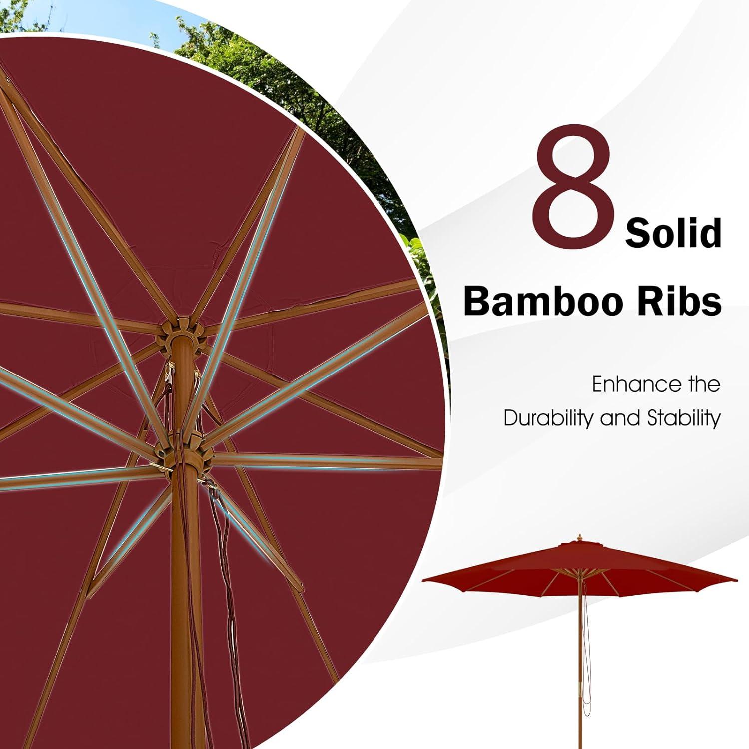 image:imageGiantex 10FT Patio Umbrella Outdoor Table Market Umbrella with 8 Bamboo Ribs Pulley Lift and Ventilation Hole Outdoor Sunshade Umbrella for Poolside Backyard BeachBurgundy