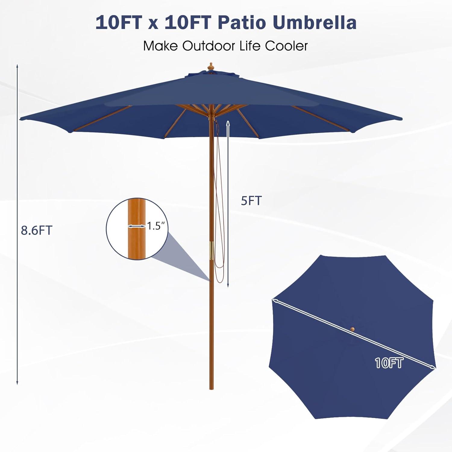 image:imageGiantex 10FT Patio Umbrella Outdoor Table Market Umbrella with 8 Bamboo Ribs Pulley Lift and Ventilation Hole Outdoor Sunshade Umbrella for Poolside Backyard BeachNavy